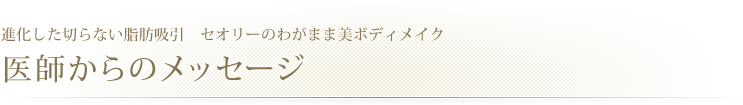 進化した切らない脂肪吸引 セオリークリニックのわがまま美ボディメイク　医師からのメッセージ